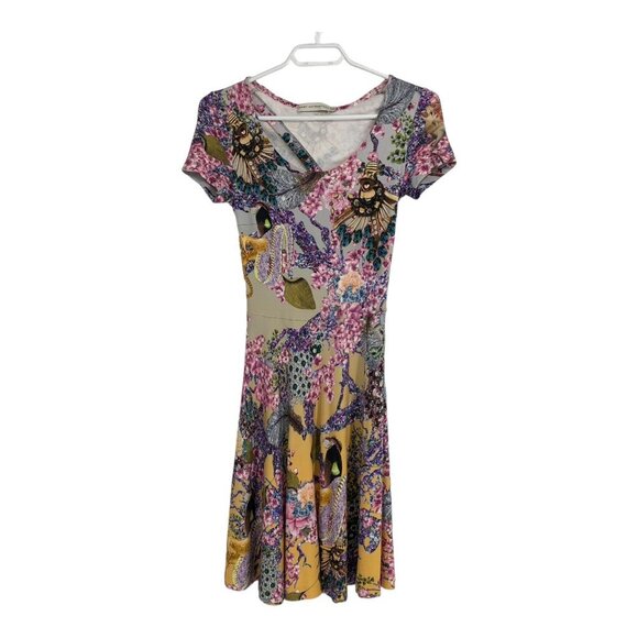 Mary Katrantzou multicolor abstract floral short sleeve A-line midi dress XS - Picture 2 of 16